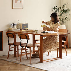 Rectangular Cherry Wood Dining Table in Natural Wood Color with Double Pedestals for 6 Hersa-1623