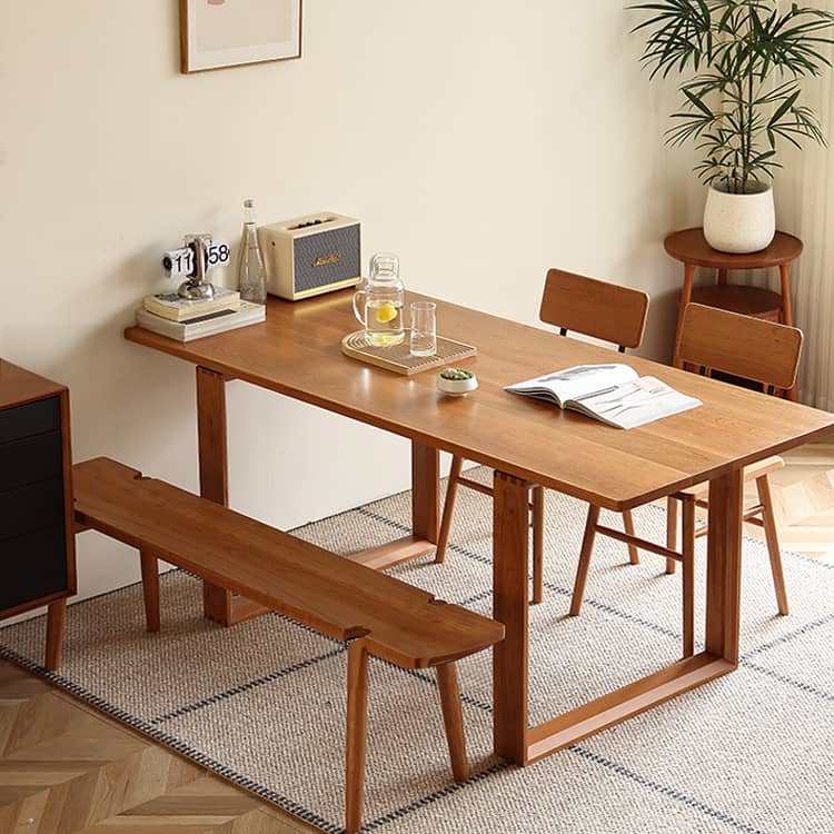 Rectangular Cherry Wood Dining Table in Natural Wood Color with Double Pedestals for 6 Hersa-1623