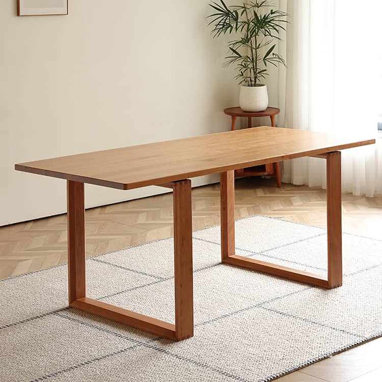 Rectangular Cherry Wood Dining Table in Natural Wood Color with Double Pedestals for 6 Hersa-1623