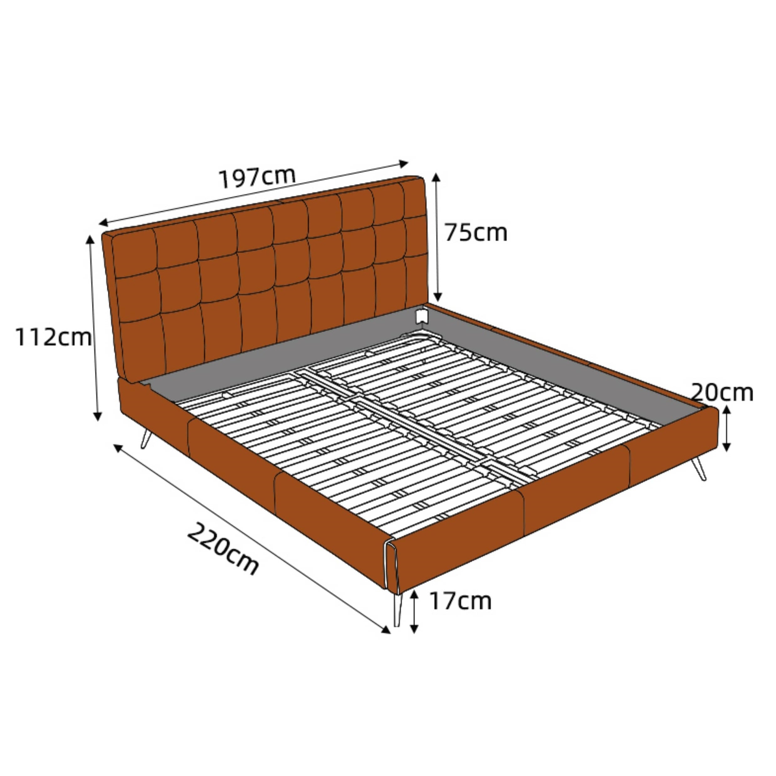 Luxurious Brown California King Size Bed Pine Bed Frame with Leather Upholstered Queen Bed for Bedroom Hersa-1626