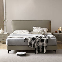 Stylish Cal King Leather Bed in Gray with Pine Wood Frame & Upholstered Headboard for Your Home Hersa-1628