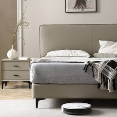 Stylish Cal King Leather Bed in Gray with Pine Wood Frame & Upholstered Headboard for Your Home Hersa-1628