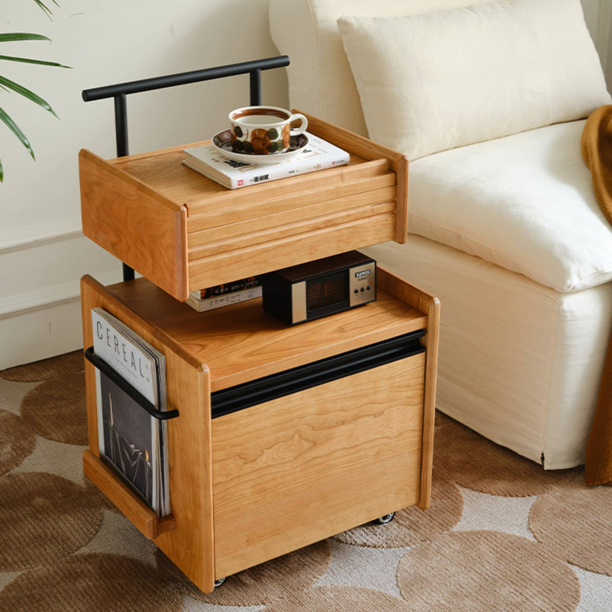 Modern Rectangular Cherry Wood End Table Two-Tier with Storage - Minimalistic Design for All Your Rooms Hersa-1629