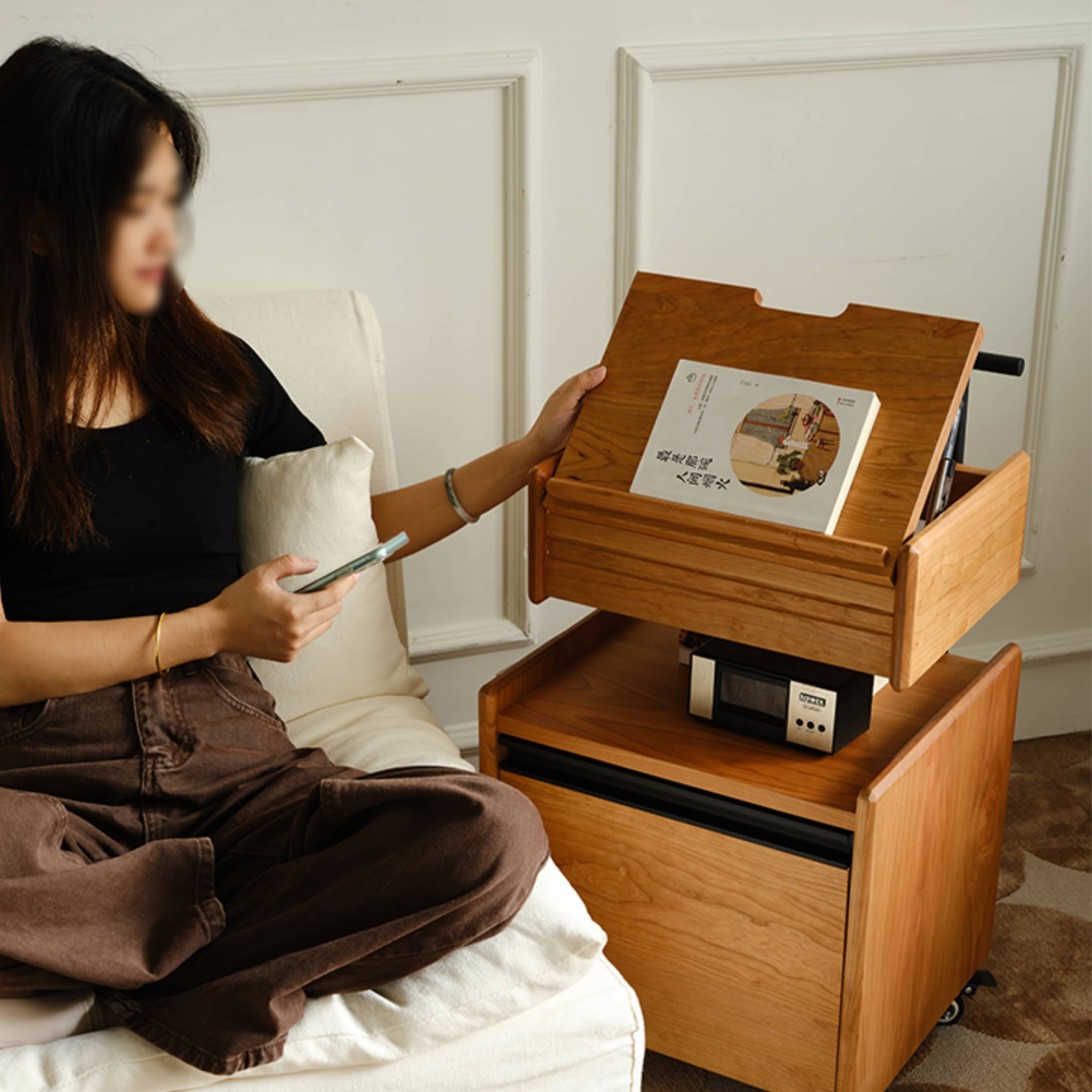 Modern Rectangular Cherry Wood End Table Two-Tier with Storage - Minimalistic Design for All Your Rooms Hersa-1629