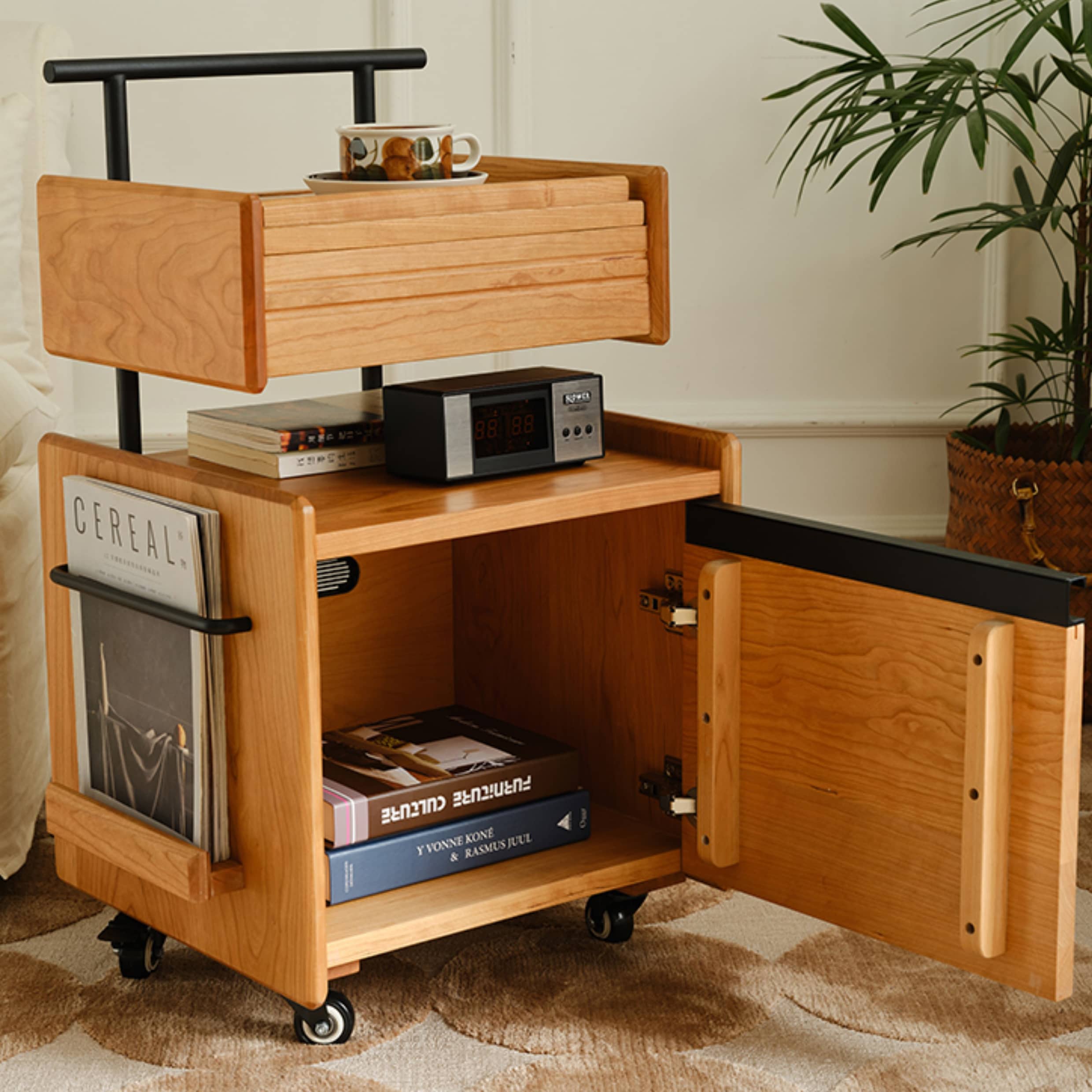 Modern Rectangular Cherry Wood End Table Two-Tier with Storage - Minimalistic Design for All Your Rooms Hersa-1629