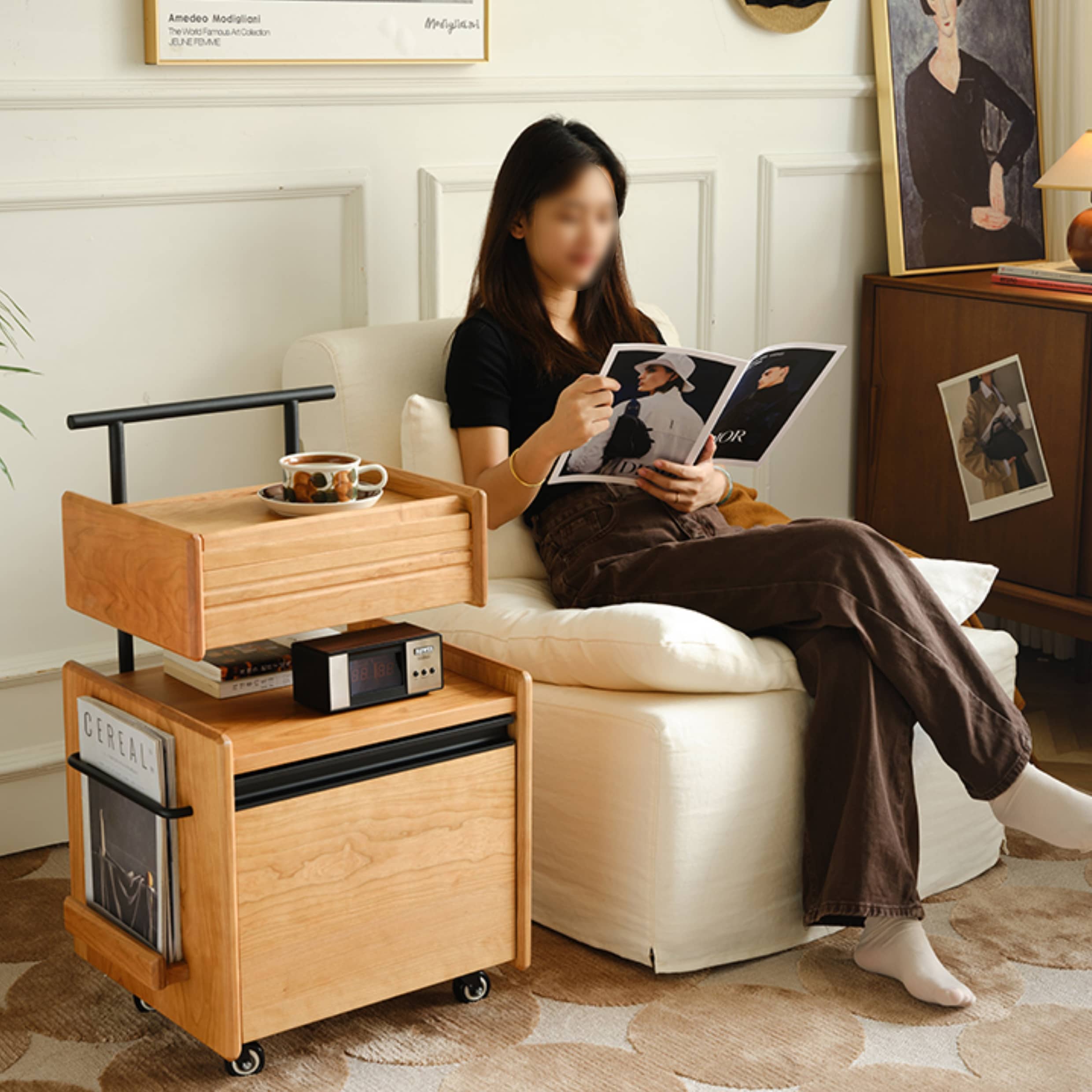 Modern Rectangular Cherry Wood End Table Two-Tier with Storage - Minimalistic Design for All Your Rooms Hersa-1629