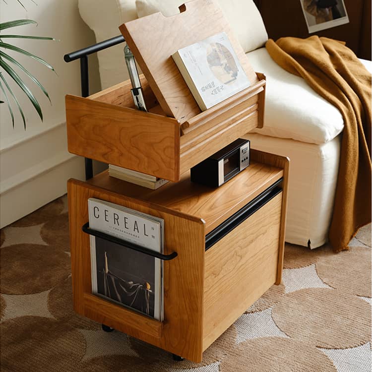 Modern Rectangular Cherry Wood End Table Two-Tier with Storage - Minimalistic Design for All Your Rooms Hersa-1629