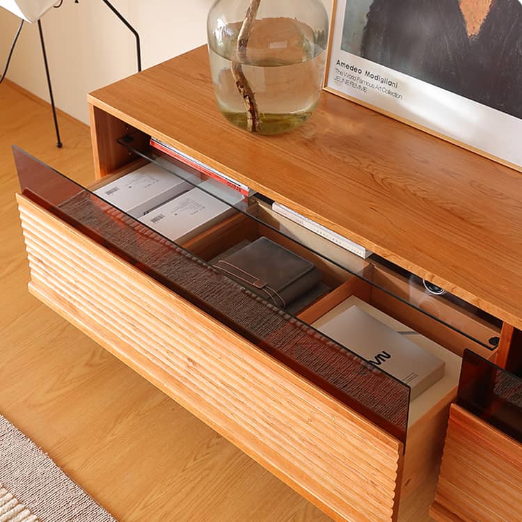 Stylish Natural Cherry & Beech Wood TV Cabinet with Glass Doors Hersa-1630