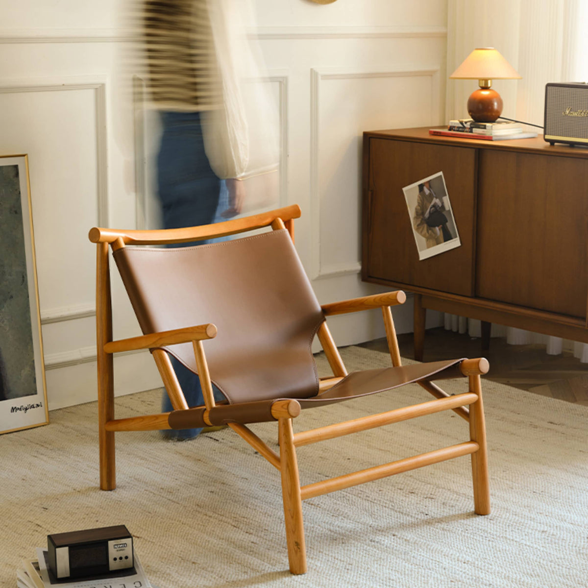 Elegant Brown Ash Wood Chair with Faux Leather Upholstery Hersa-1632