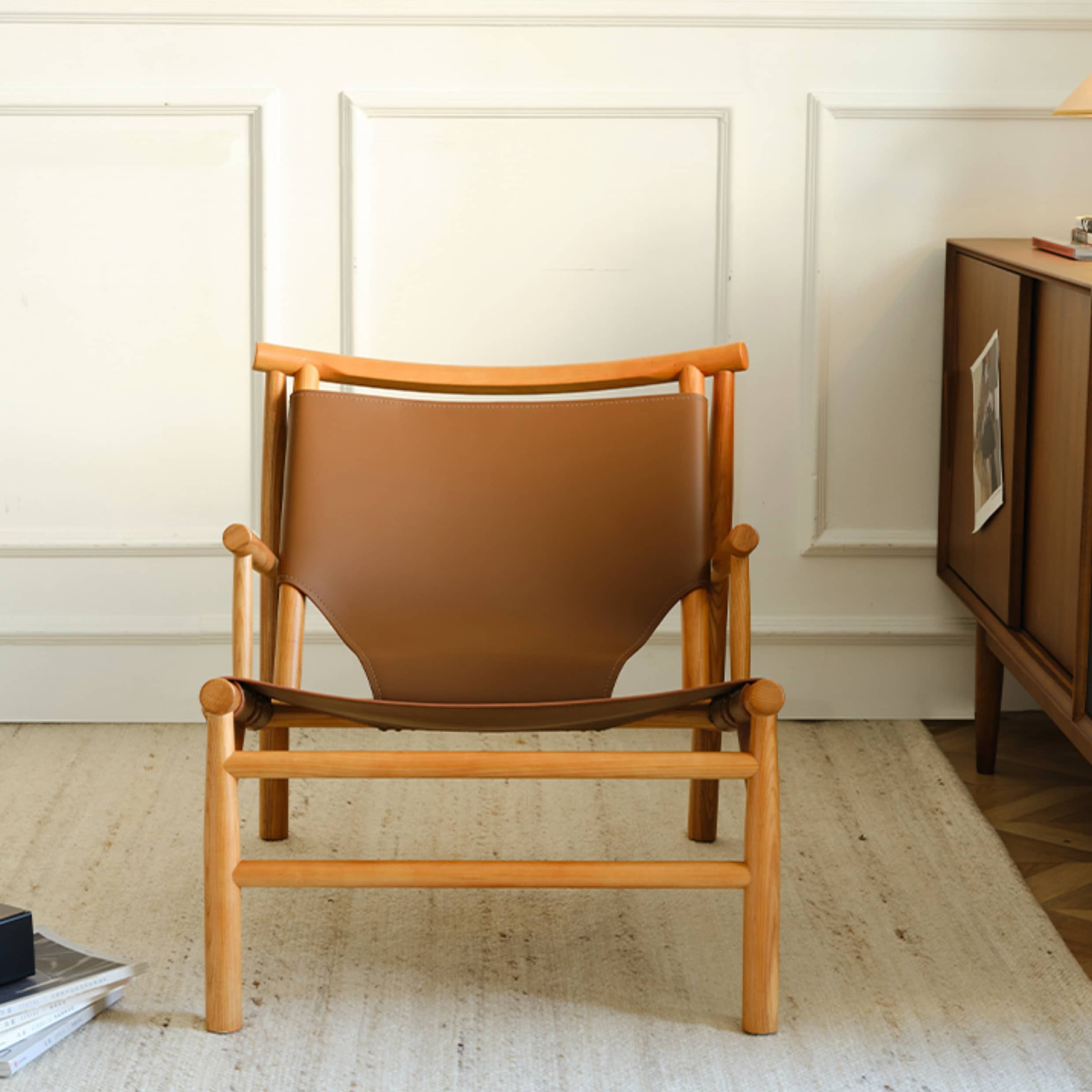 Elegant Brown Ash Wood Chair with Faux Leather Upholstery Hersa-1632