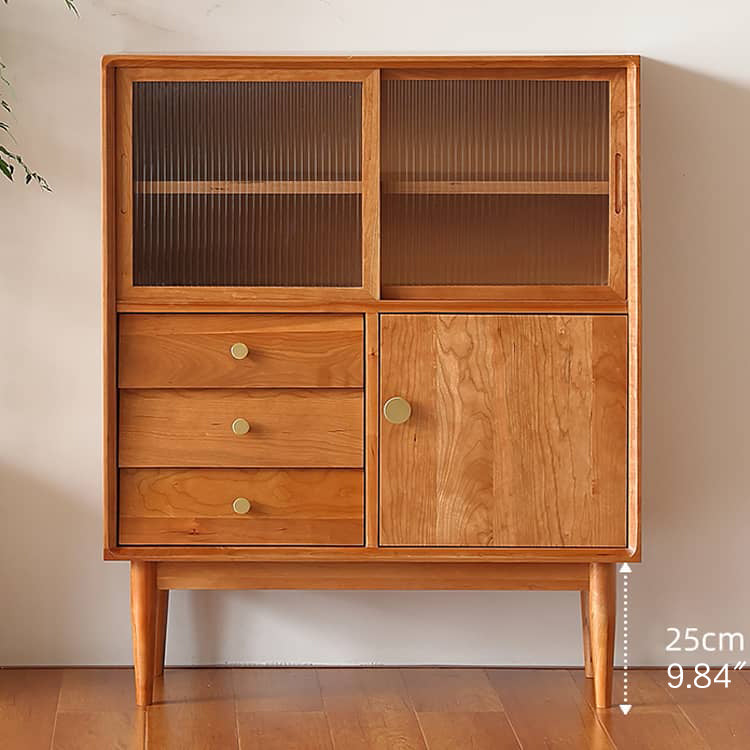 Elegant Cherry and Beech Wood Cabinet with Stylish Glass Accents Hersa-1635