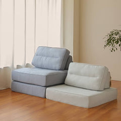 Modern Lazy Sofa Foam & Cotton Linen Upholstery - Stylish Single Seat Sofa Light Blue & Beige Design Hersa-1639