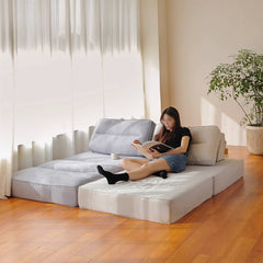 Modern Lazy Sofa Foam & Cotton Linen Upholstery - Stylish Single Seat Sofa Light Blue & Beige Design Hersa-1639