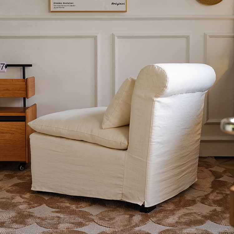 Luxurious White Sofa with Down and Cotton Linen Upholstery - Single Seater for Living Room Hersa-1640