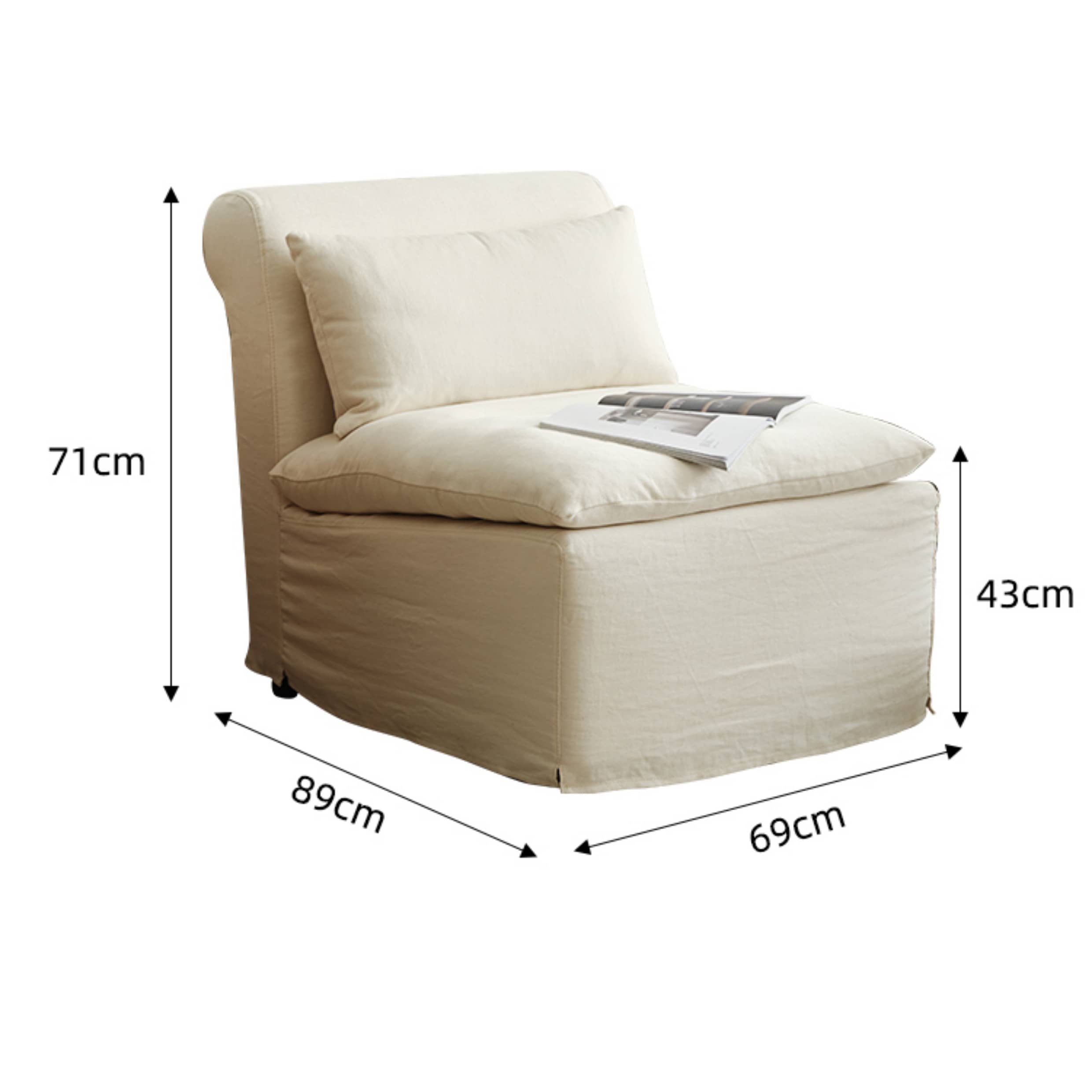 Luxurious White Sofa with Down and Cotton Linen Upholstery - Single Seater for Living Room Hersa-1640