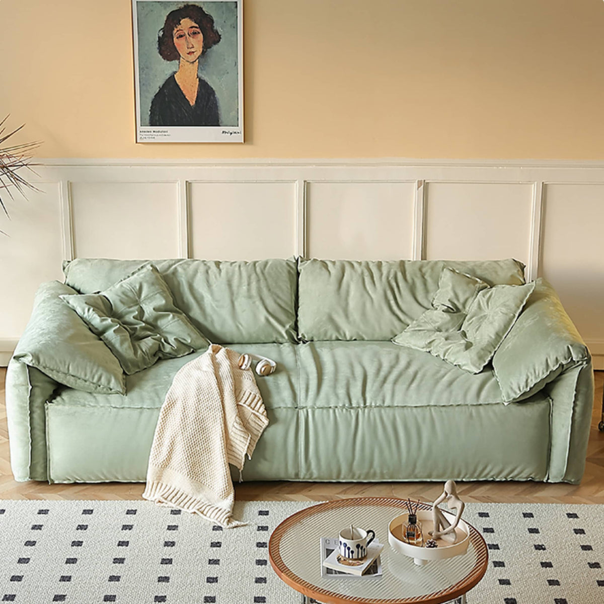 Modern Mint Green Sofa with Premium Down Filling & Solid Wood Frame - Stylish & Durable Design for Living Room Hersa-1642