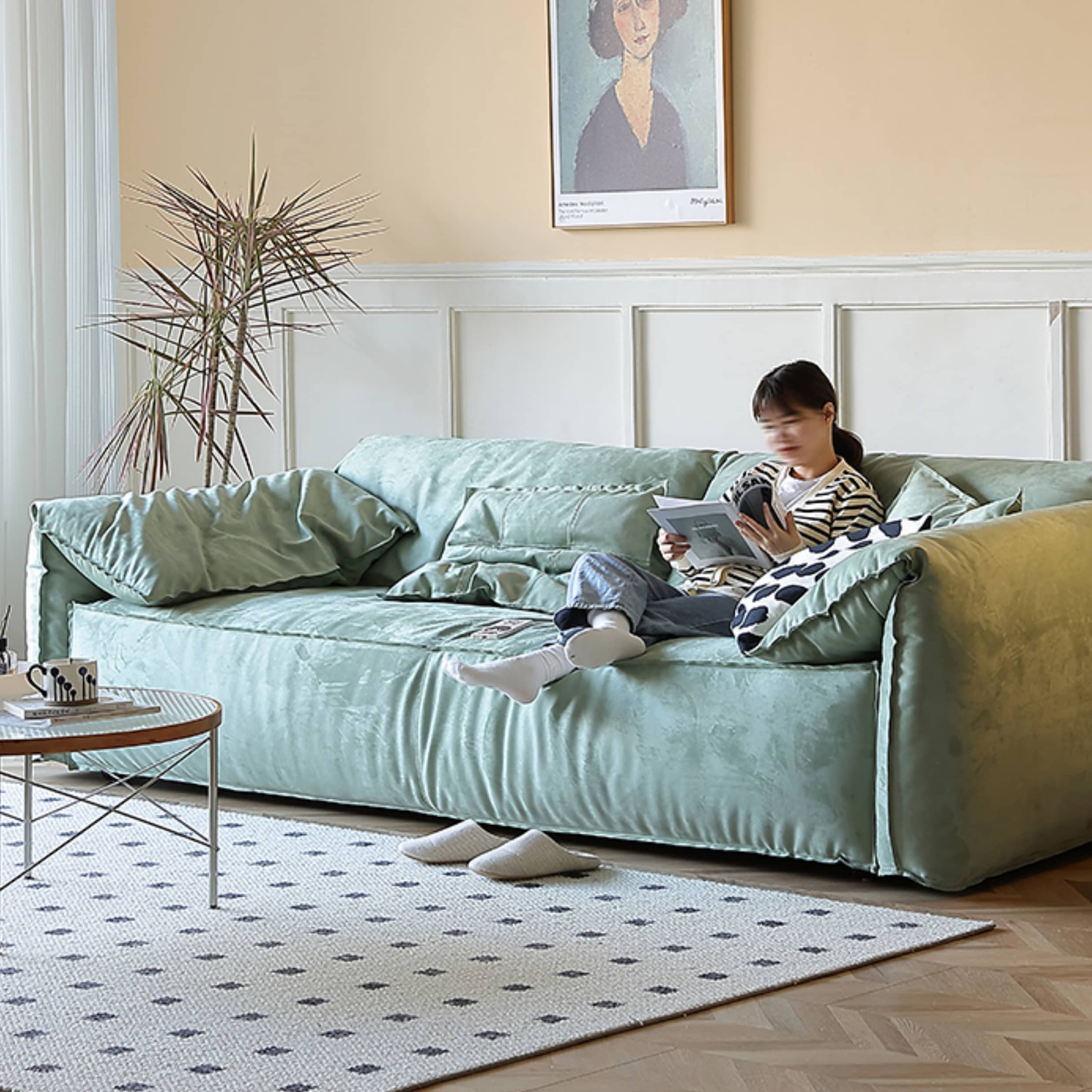 Modern Mint Green Sofa with Premium Down Filling & Solid Wood Frame - Stylish & Durable Design for Living Room Hersa-1642