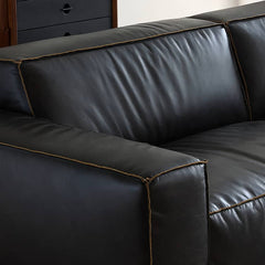 Luxurious Black Leather Sofa with Solid Wood Frame & Plush Down Filling Loveseat for Living Room Hersa-1644