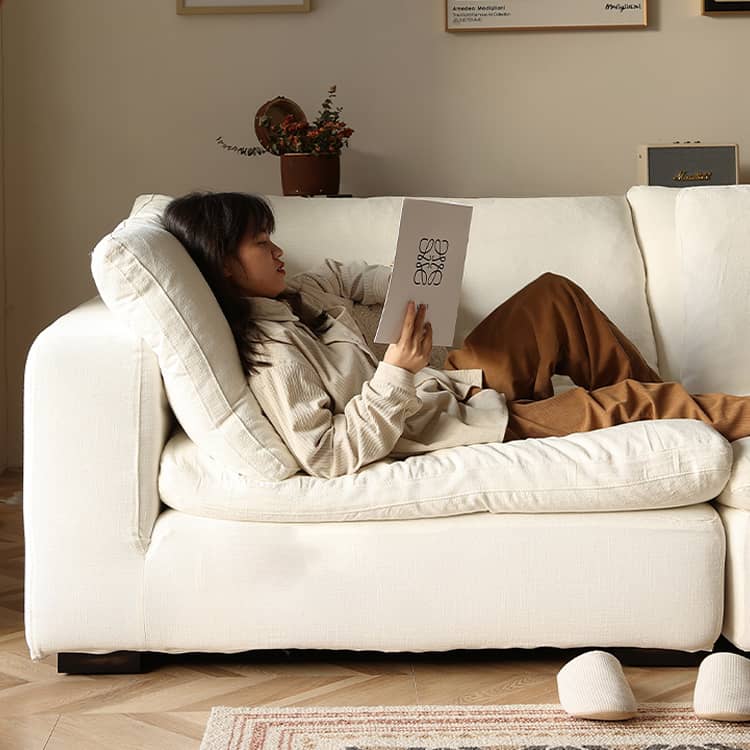 Minimalistic White Cotton Linen Sofa with Down Filling - Durable Pine Wood Multi-Size Choice Hersa-1645