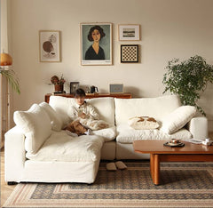 Minimalistic White Cotton Linen Sofa with Down Filling - Durable Pine Wood Multi-Size Choice Hersa-1645