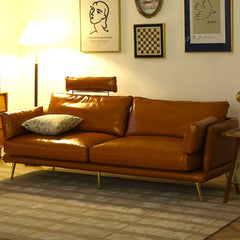 Luxurious Orange Leather Sofa with Plush Down Filling and Durable Pine Frame - Loveseat & 3-Seater Choice for Living Room Hersa-1648