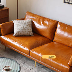 Luxurious Orange Leather Sofa with Plush Down Filling and Durable Pine Frame - Loveseat & 3-Seater Choice for Living Room Hersa-1648