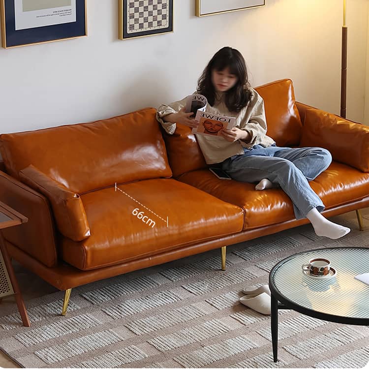 Luxurious Orange Leather Sofa with Plush Down Filling and Durable Pine Frame - Loveseat & 3-Seater Choice for Living Room Hersa-1648