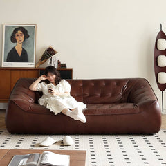 Luxurious Dark Brown Leather Sofa with Figure Cotton Filling & Durable Pine Frame - Modern Loveseat Design Hersa-1649