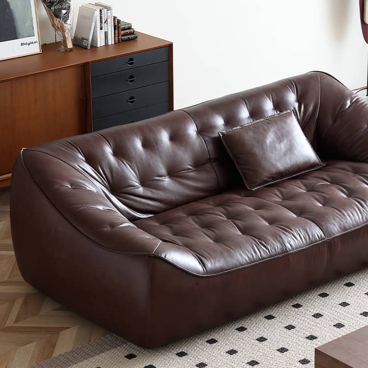 Luxurious Dark Brown Leather Sofa with Figure Cotton Filling & Durable Pine Frame - Modern Loveseat Design Hersa-1649