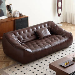 Luxurious Dark Brown Leather Sofa with Figure Cotton Filling & Durable Pine Frame - Modern Loveseat Design Hersa-1649