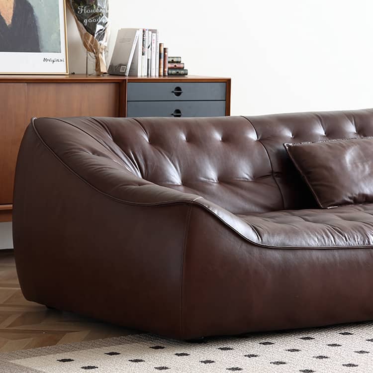 Luxurious Dark Brown Leather Sofa with Figure Cotton Filling & Durable Pine Frame - Modern Loveseat Design Hersa-1649