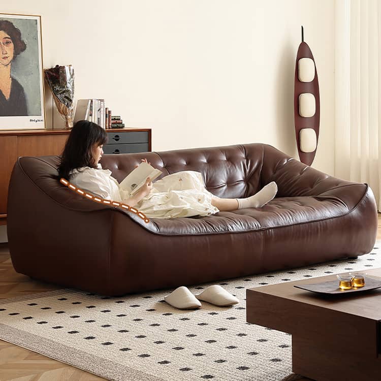 Luxurious Dark Brown Leather Sofa with Figure Cotton Filling & Durable Pine Frame - Modern Loveseat Design Hersa-1649