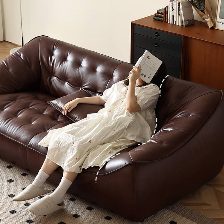 Luxurious Dark Brown Leather Sofa with Figure Cotton Filling & Durable Pine Frame - Modern Loveseat Design Hersa-1649