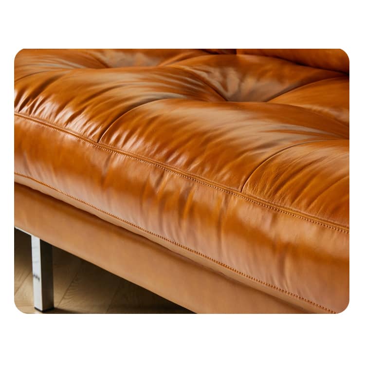 Luxurious Brown Leather Sofa with Down Filling Loveseat - Durable Pine Frame 3-Seater Sofa Hersa-1651