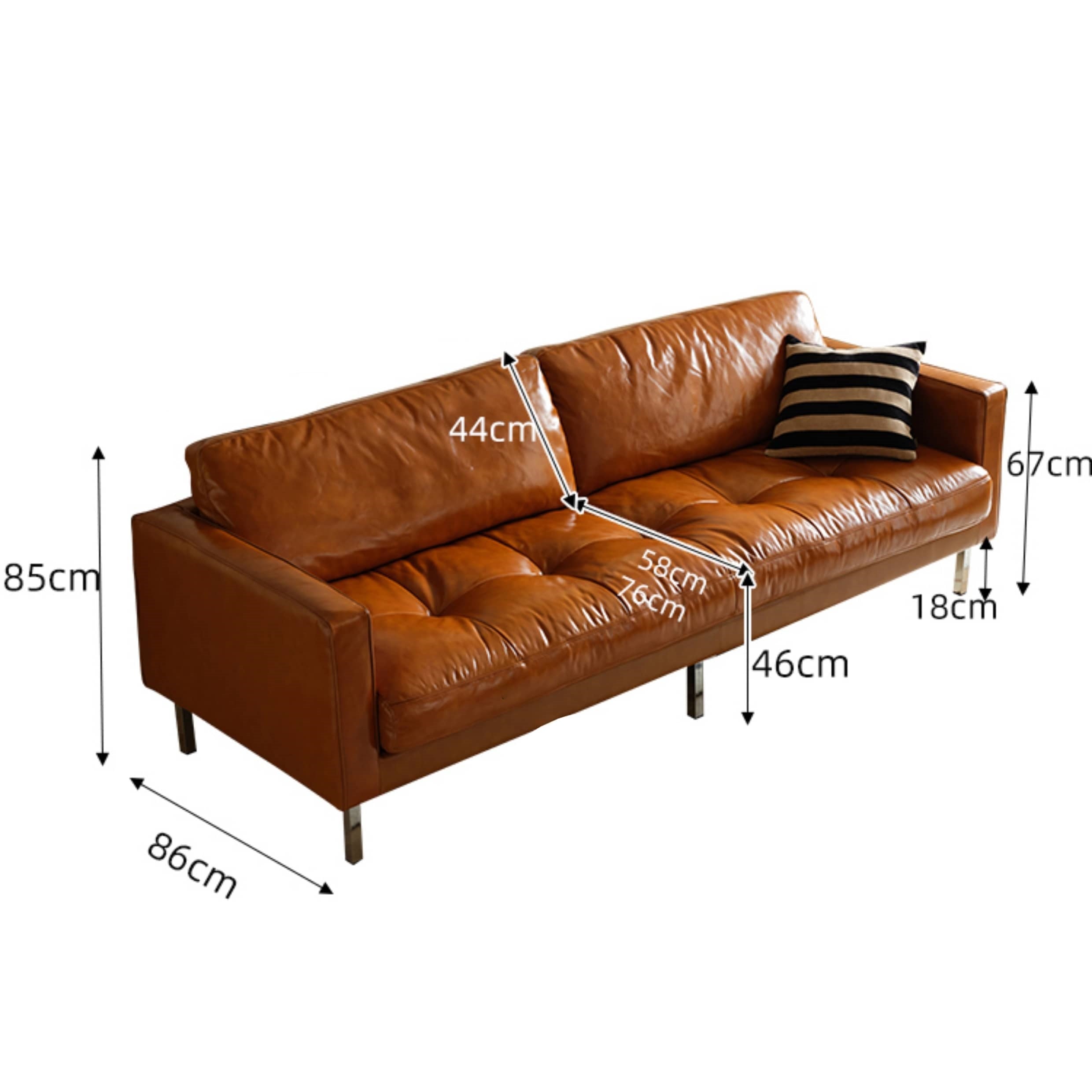 Luxurious Brown Leather Sofa with Down Filling Loveseat - Durable Pine Frame 3-Seater Sofa Hersa-1651