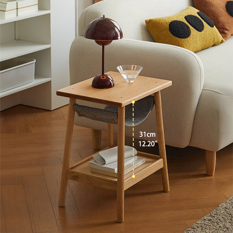 Elegant Oak Wood Side Table with Storage Shelf – Perfect for Living Room Decor N0428