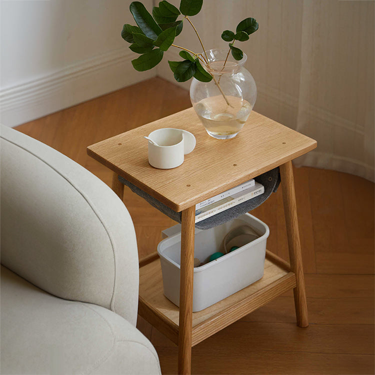 Elegant Oak Wood Side Table with Storage Shelf – Perfect for Living Room Decor N0428