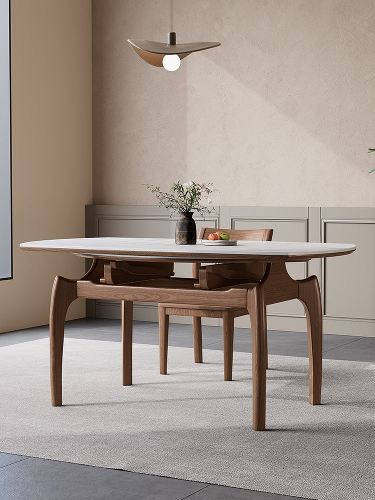 Extendable Round Dining Table with Sintered Stone Top and Wooden Base - Modern for Diningroom fnl-276