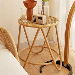 Natural Wood Finish Rattan End Table  - Elegant & Timeless Design tzm-549