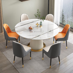 Modern Round Dining Table with Extendable Marble Top - Perfect for Your Dining Room qc-wy-1069-ty