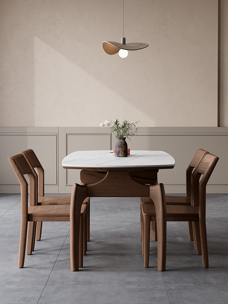 Extendable Round Dining Table with Sintered Stone Top and Wooden Base - Modern for Diningroom fnl-276