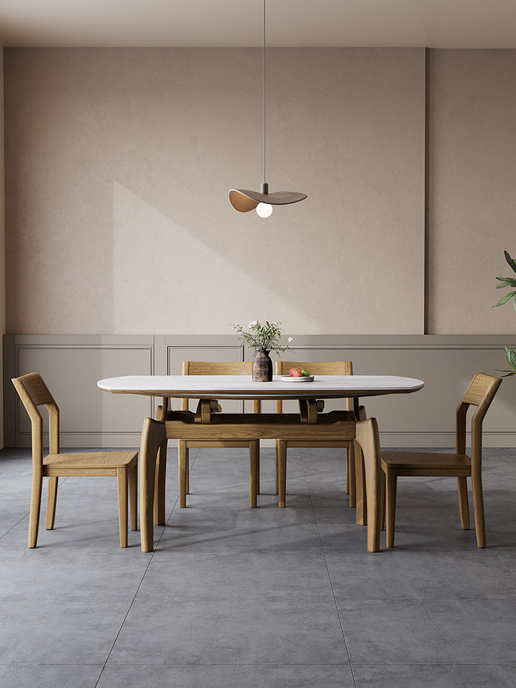 Extendable Round Dining Table with Sintered Stone Top and Wooden Base - Modern for Diningroom fnl-276