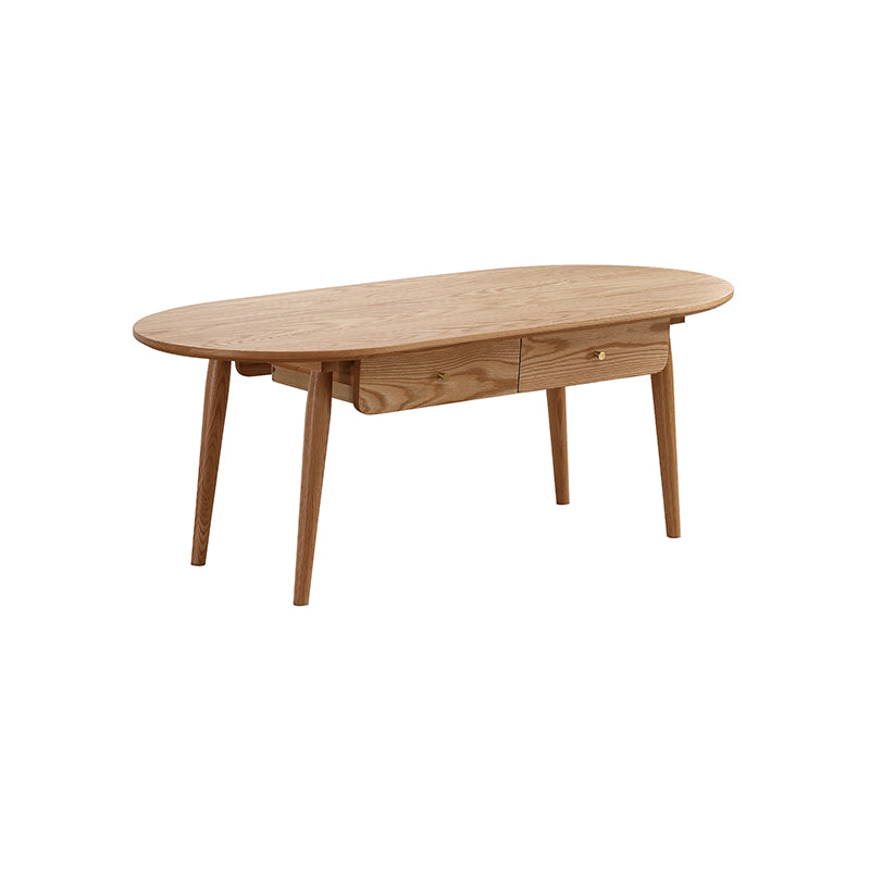 Oval Oak Wood Coffee Table with Drawer Storage - Modern Natural Wood Color for All Rooms hmzj-802