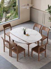 Extendable Round Dining Table with Sintered Stone Top and Wooden Base - Modern for Diningroom fnl-276