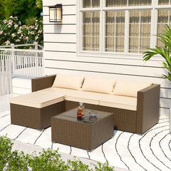 Stylish Rattan & Urethane Outdoor Sectional Sofa Set with Cushions and Coffee Table PA01002