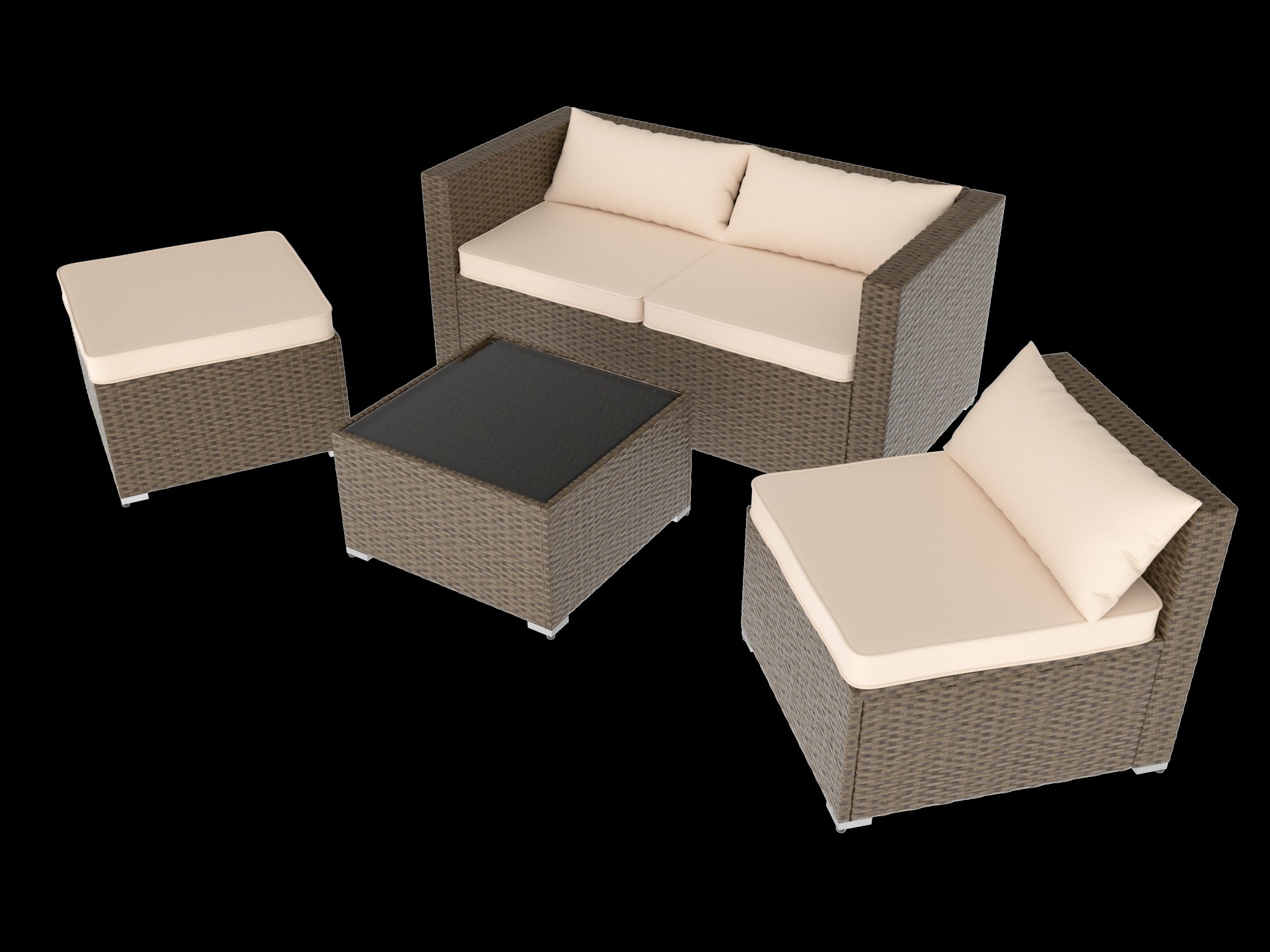 Stylish Rattan & Urethane Outdoor Sectional Sofa Set with Cushions and Coffee Table PA01002