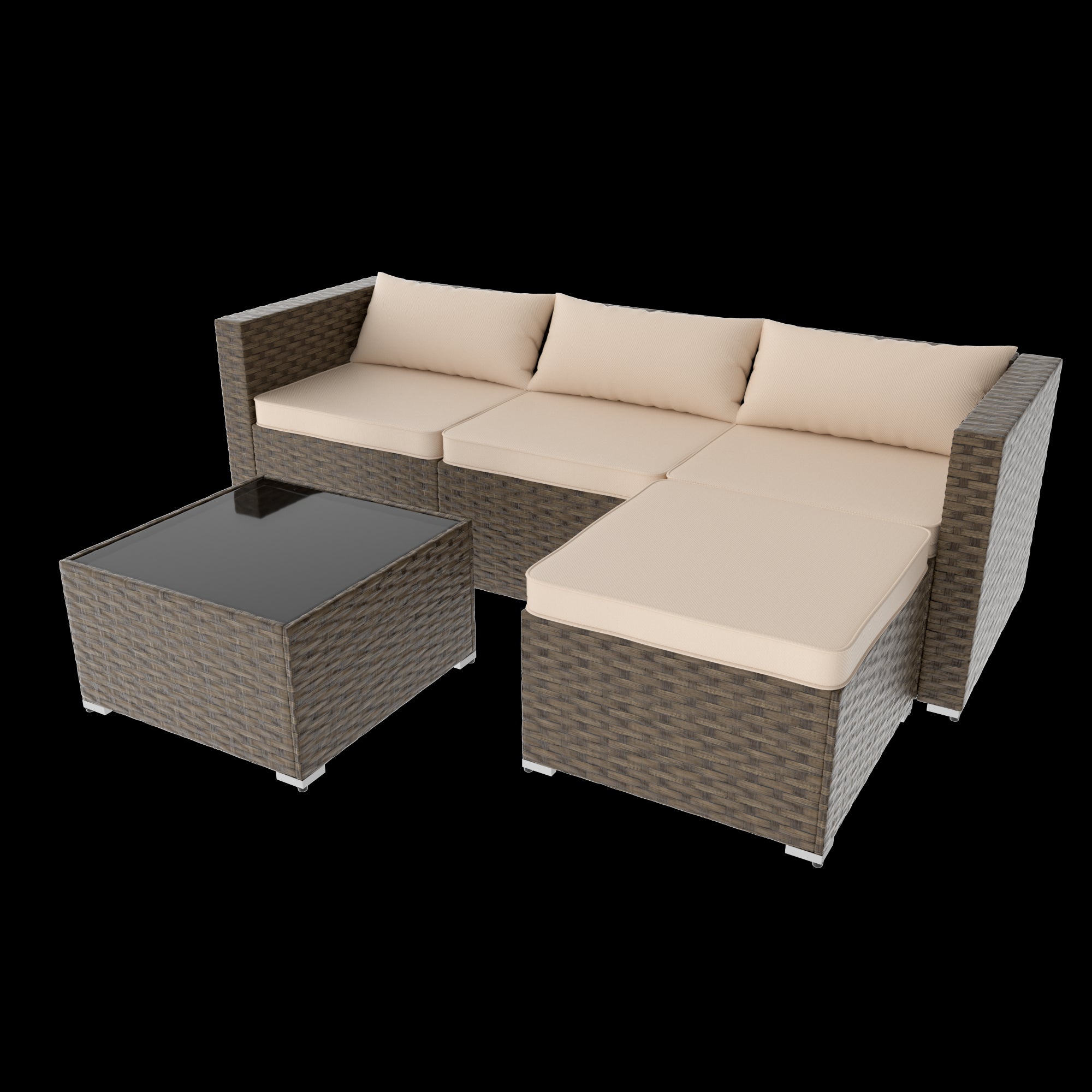 Stylish Rattan & Urethane Outdoor Sectional Sofa Set with Cushions and Coffee Table PA01002