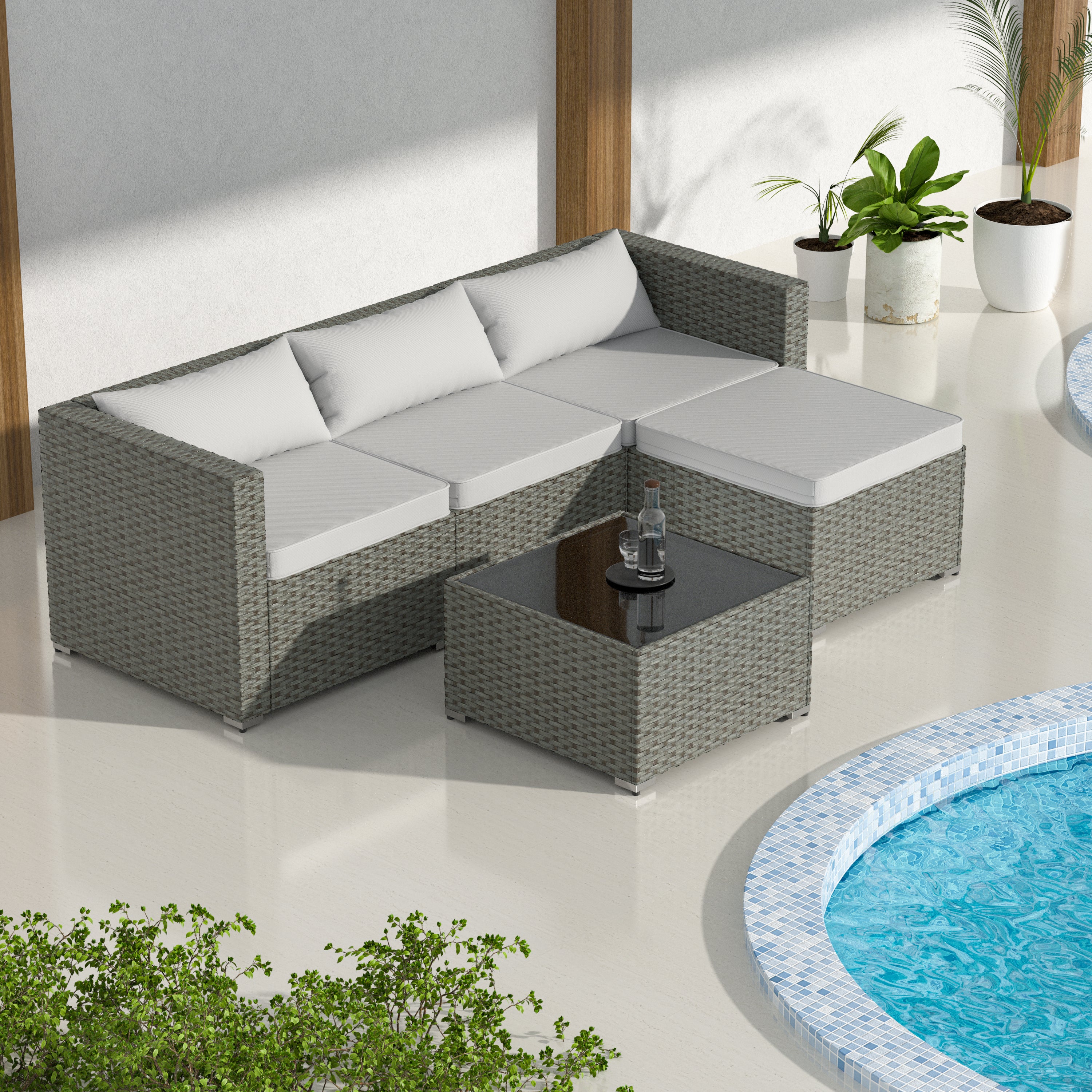 Stylish Rattan & Urethane Outdoor Sectional Sofa Set with Cushions and Coffee Table PA01002