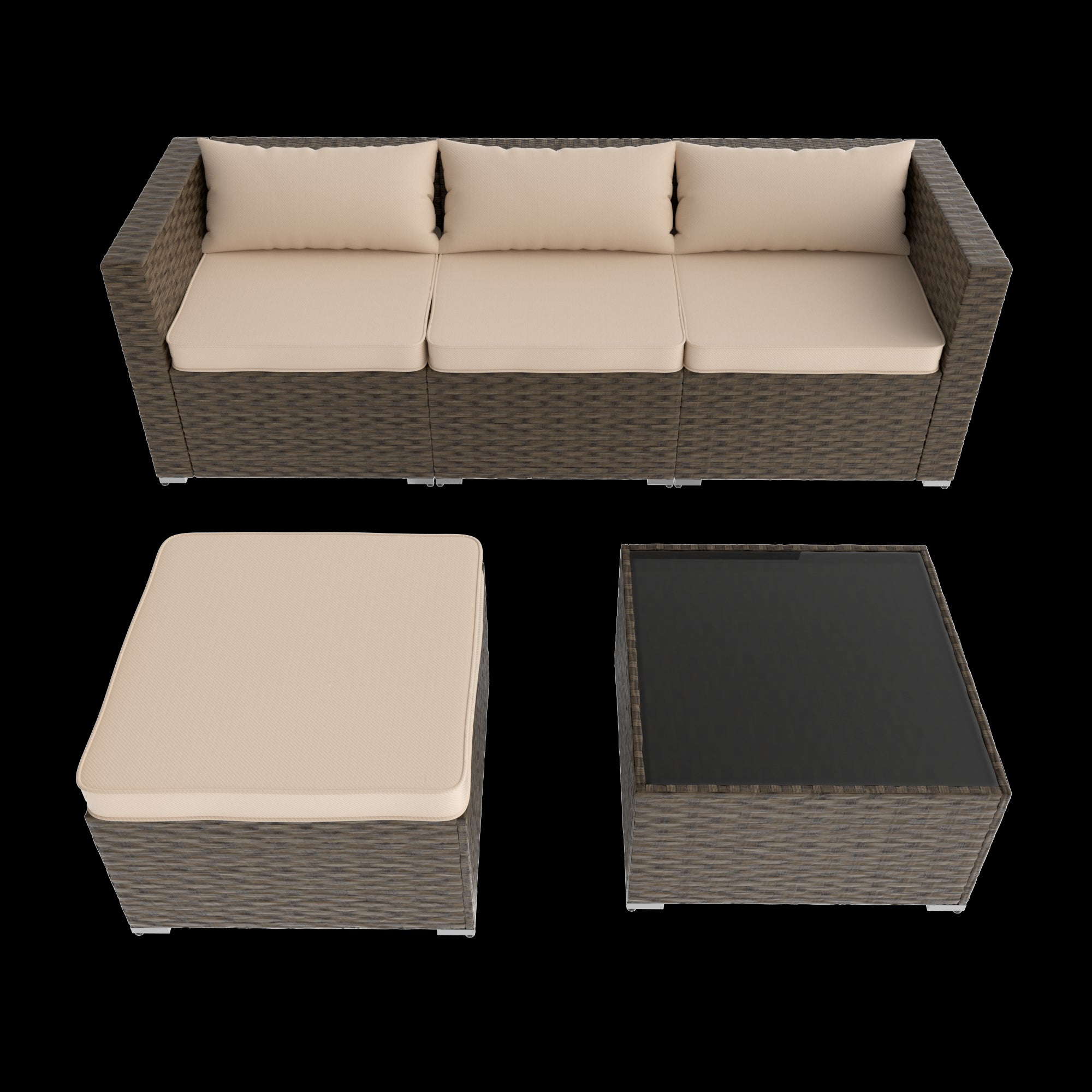 Stylish Rattan & Urethane Outdoor Sectional Sofa Set with Cushions and Coffee Table PA01002