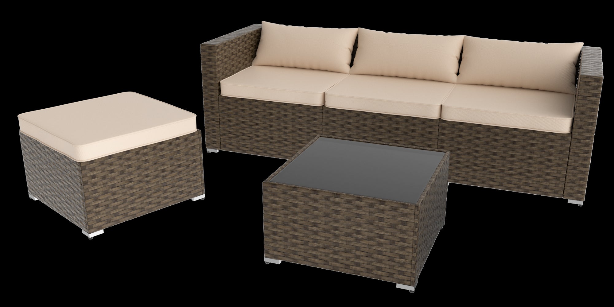 Stylish Rattan & Urethane Outdoor Sectional Sofa Set with Cushions and Coffee Table PA01002